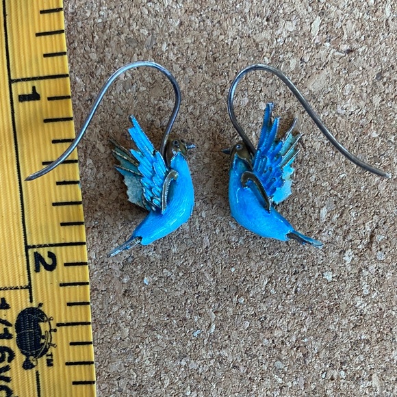 Blue Bird Metal Sculpture Earrings - Picture 5 of 8